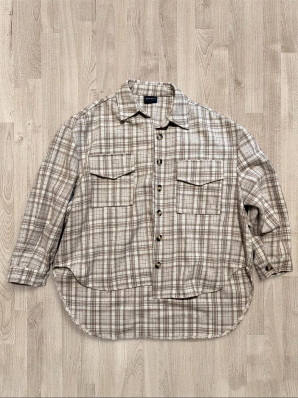 Plaid Button-Front Shacket in Beige